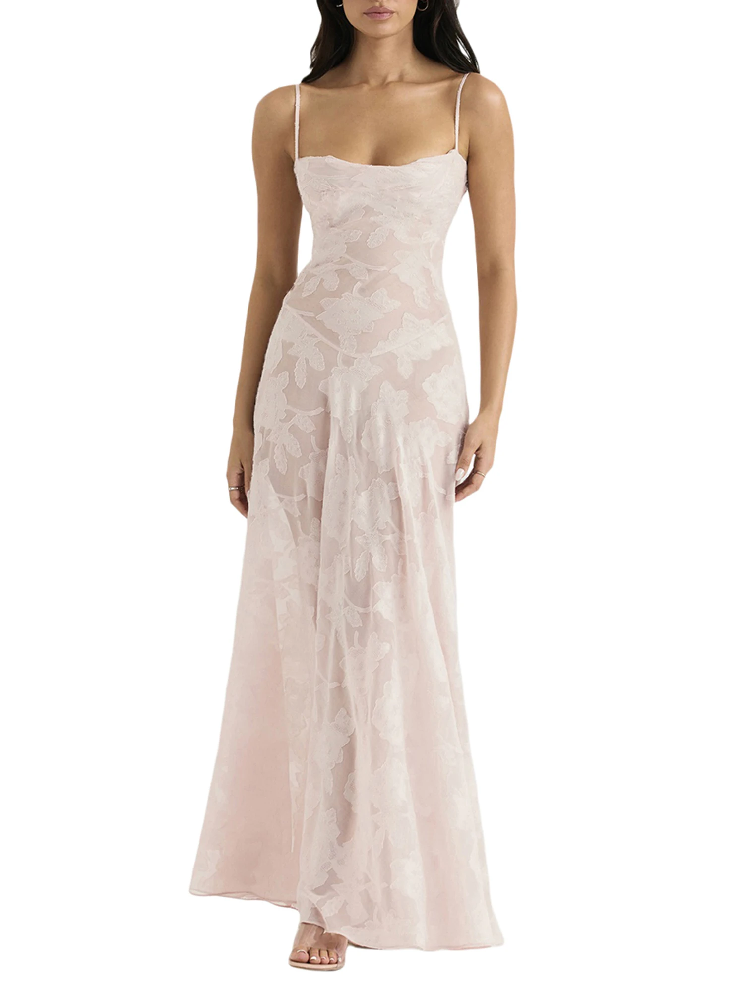 

Women s Y2K Floral Lace Spaghetti Strap Sleeveless Maxi Dress Elegant A-Line Sling Beach Holiday Gown