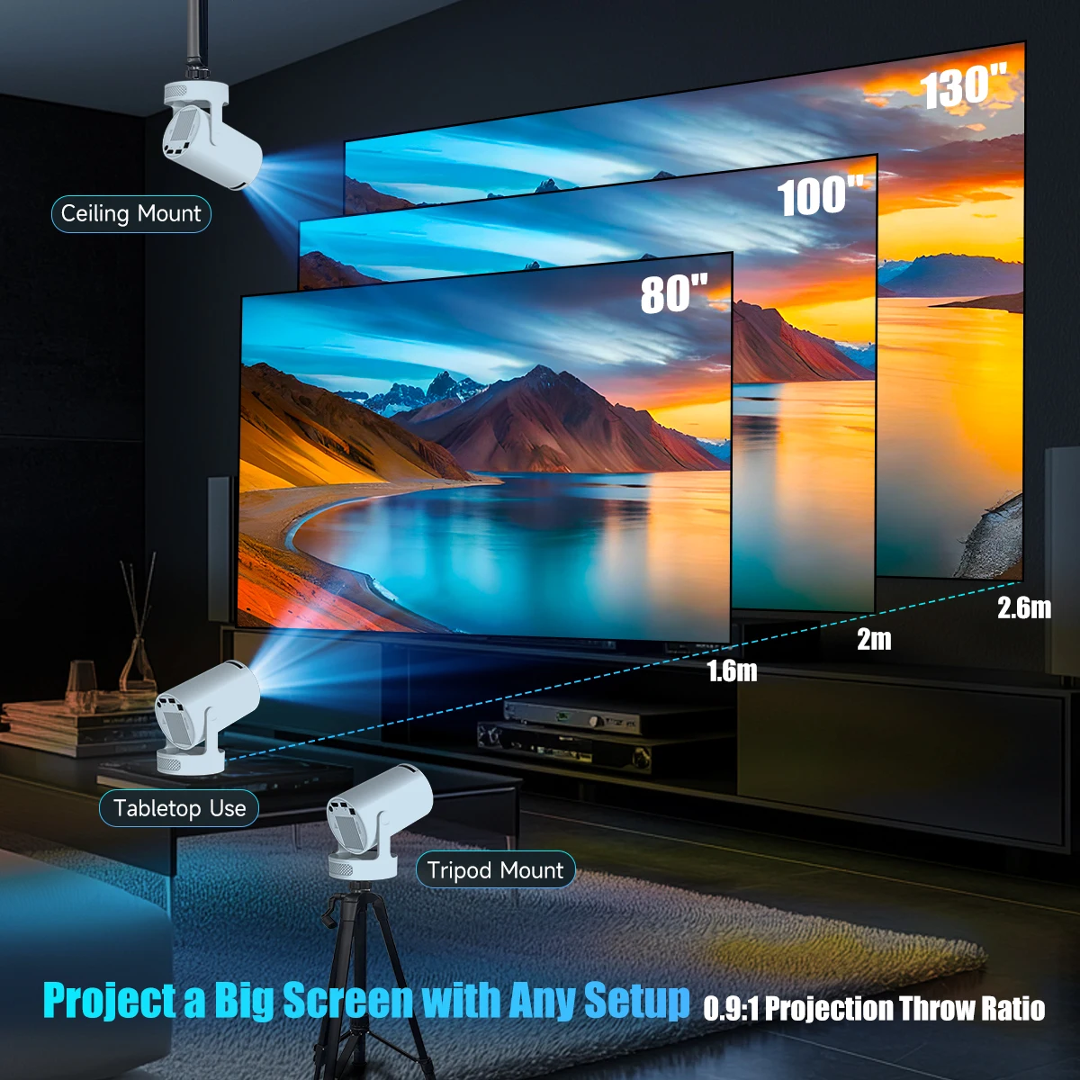 Фото Проектор Magcubic HY300Pro+ с голосовым управлением, AirMouse, 8K, Android 14, 8000 люмен, Wi-Fi 6, BT5.4, для кинотеатров и улицы №1