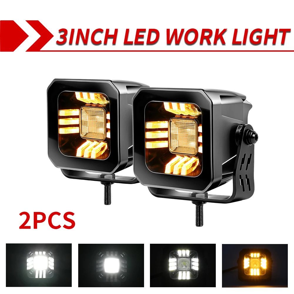 

CO LIGHT Новые 3-дюймовые светодиодные рабочие фары Белый Желтый DRL 4x4 Светодиодная полоса Spot Flood 50000LM для трактора ...