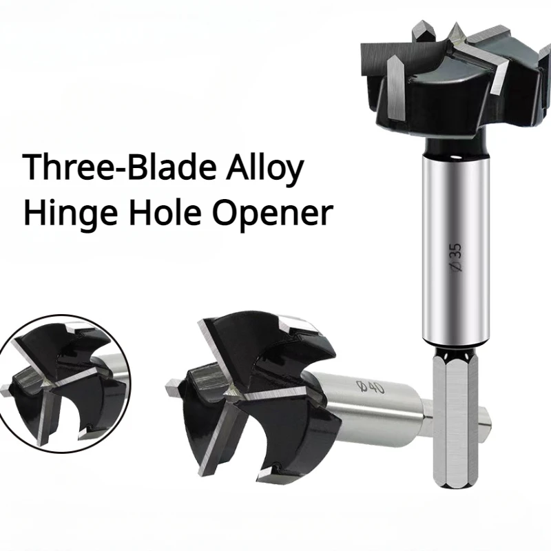 

25-60mm Three-Blade Alloy Wood Drilling Bit Hard Alloy Hinge Drilling Tool With Hexagonal Handle For Positioning Expanding