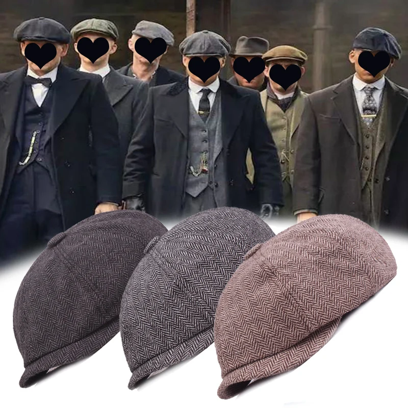 Мужской твидовый кепка газетчика берет в елочку Гэтсби уличные кепки