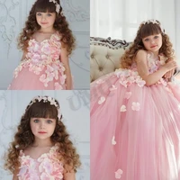 elegant pink petal bohe aline birthday flower girl dress toddler teen wedding party dresses fashion show first communion