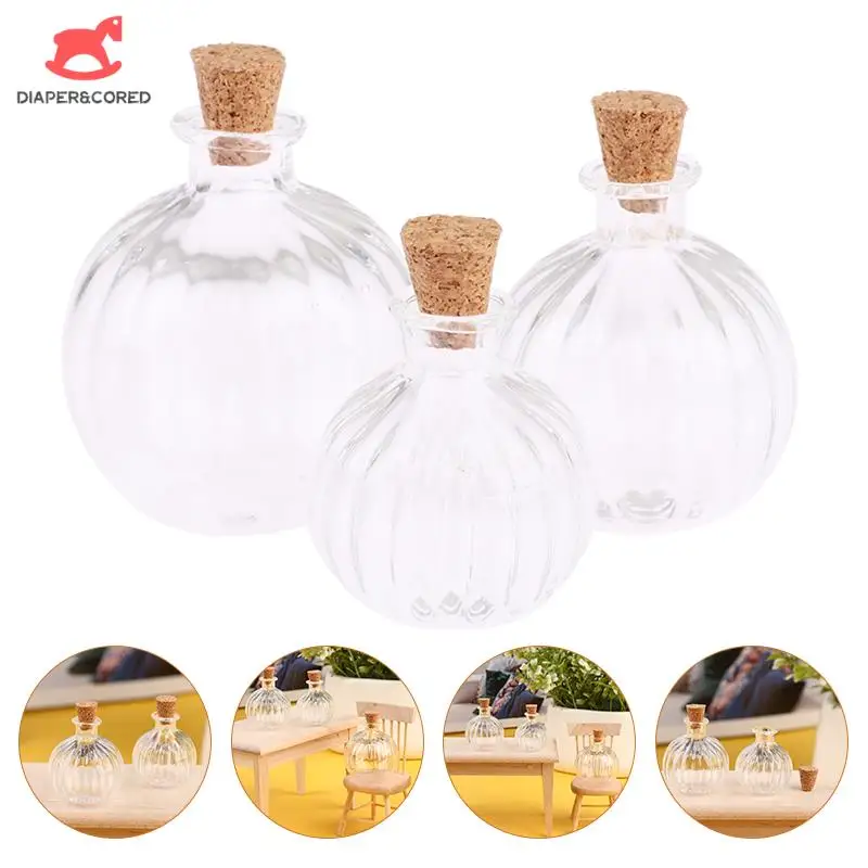 

Dollhouse Miniature Mini Glass Bottle Cork Cover Tiny Clear Empty Wishing Glass Model Doll House Decoration Accessories Kids Toy