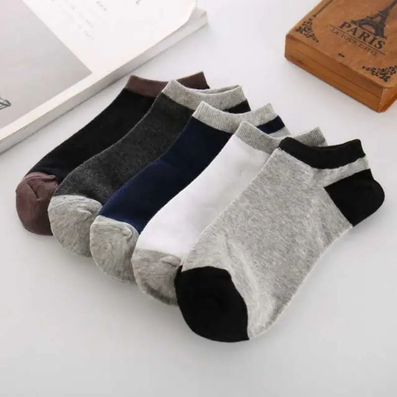 5Pairs Summer Stripes Men's Socks Cotton  Fashion Ladies Invisible Short Socks Ankle Casual Simple Anti-slip Socks Solid Color