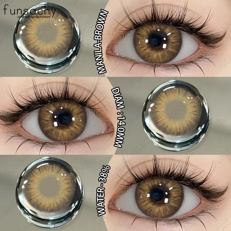 FUNSACHY Натуральные цветные линзы для глаз с градуировкой от 0 00 до -8 голубого цвета