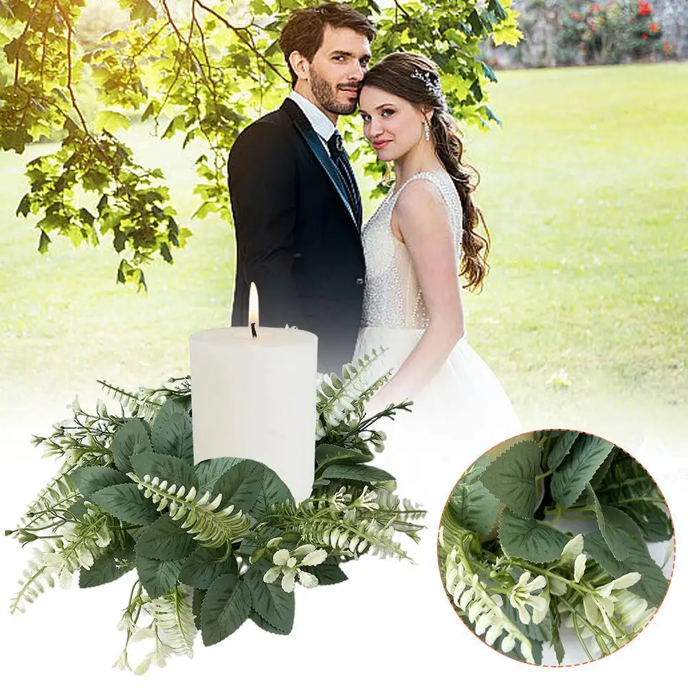 

Artificial Greenery Wreath Candlestick Wreath Circle Fake Leaves Candle Leaves Candle Wreaths for Pillar Home Centerpieces