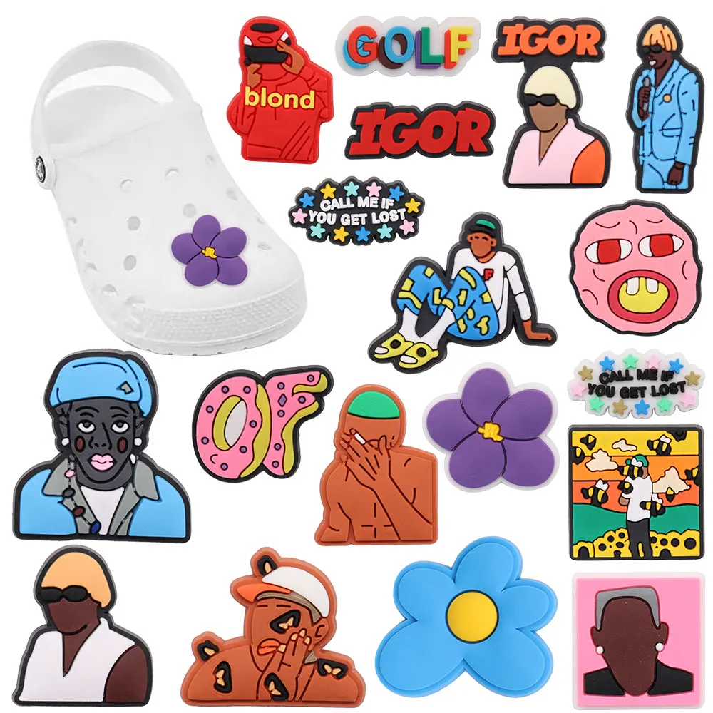 New Arrival 1-18pcs Shoe Charms Fashion Rock Hip Hop Singer Accessories PVC Shoe Decoration For Wristbands Croc Jibz Gift
