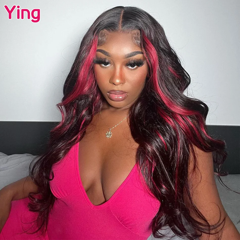 Pink Highlight 13x6 Lace Front Wig Body Wave Colored Human Hair Wigs Pre Plucked Transparent Peruvian Remy Hair For Black Women