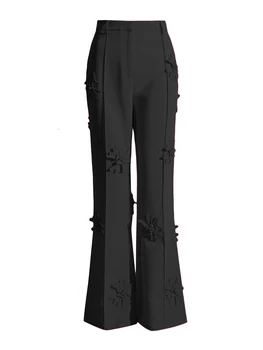 TWOTWINSTYLE Patchwork Appliques Long Trousers For Women High Waist Wide Leg Trouser Female Casual Fashion Clothing 2023 Spring 2