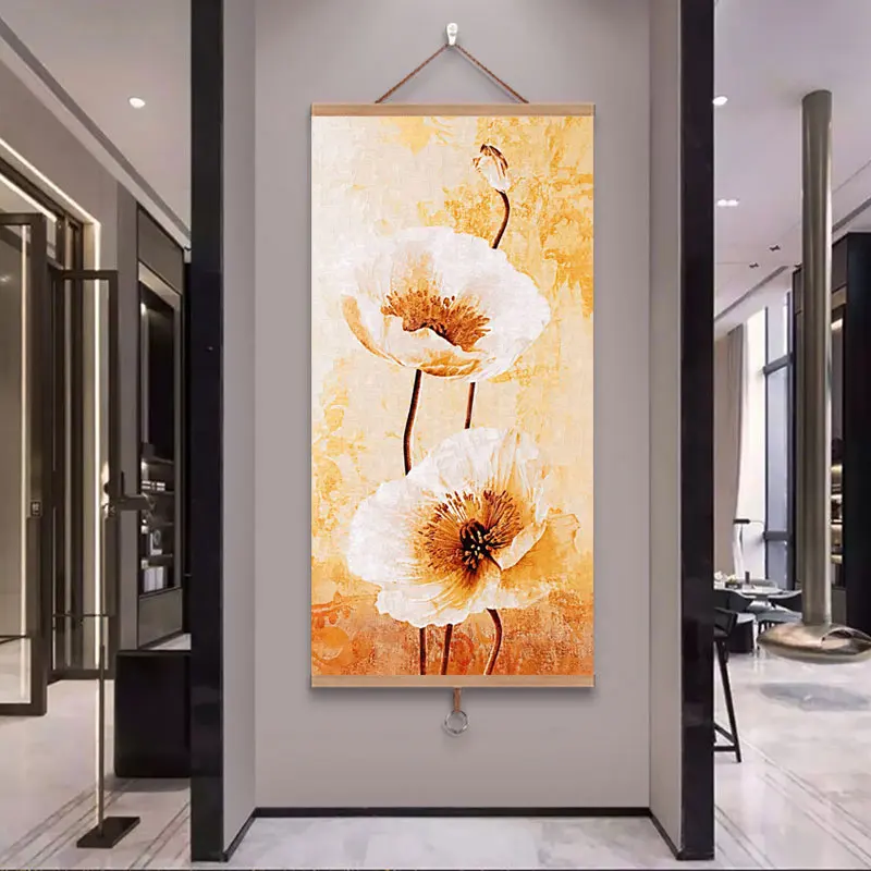 

Настенное художественное полотно, деревянный свиток, картина, принты, настенные картины, Ретро Декор для цветов, подвесной постер, украшение для гостиной