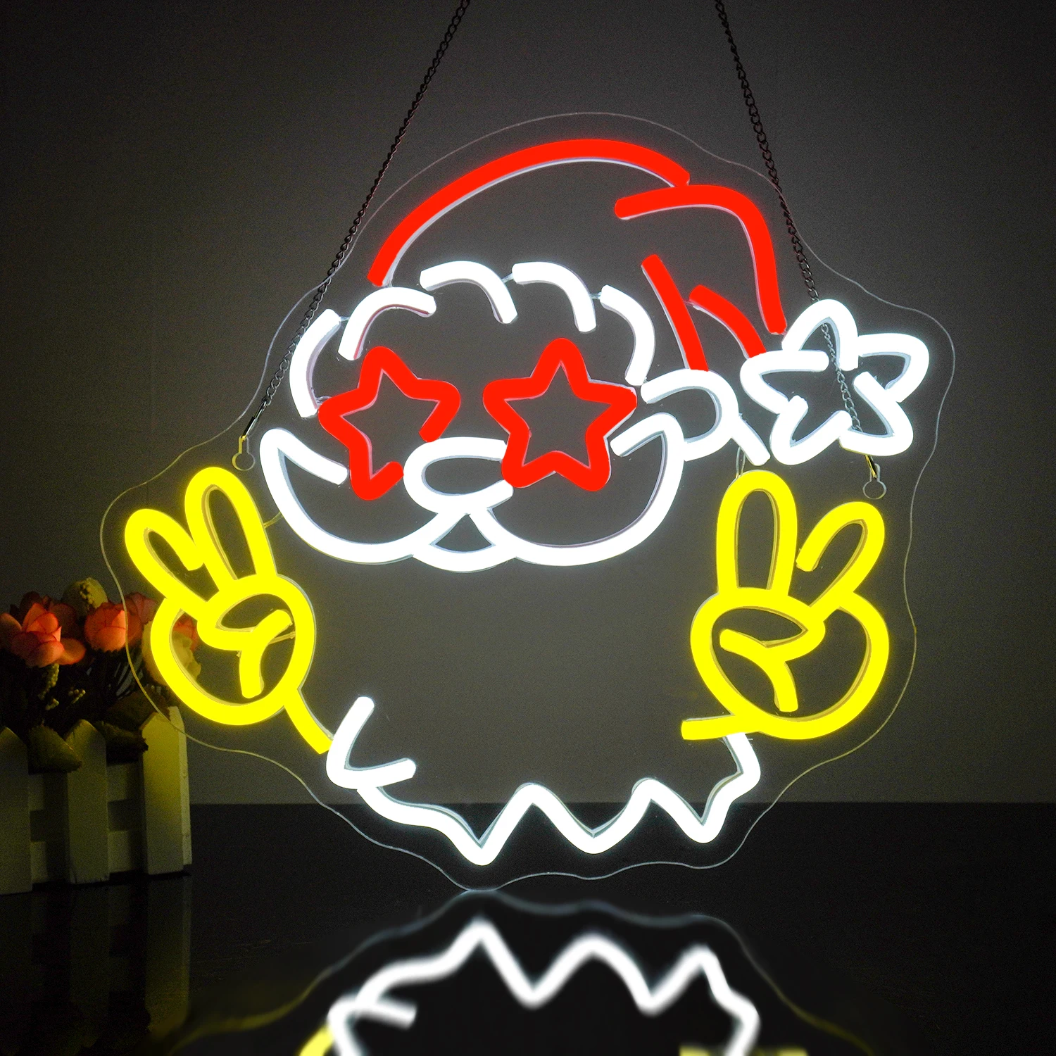 Неоновая светодиодная вывеска в виде Санта-Клауса для украшения стен с