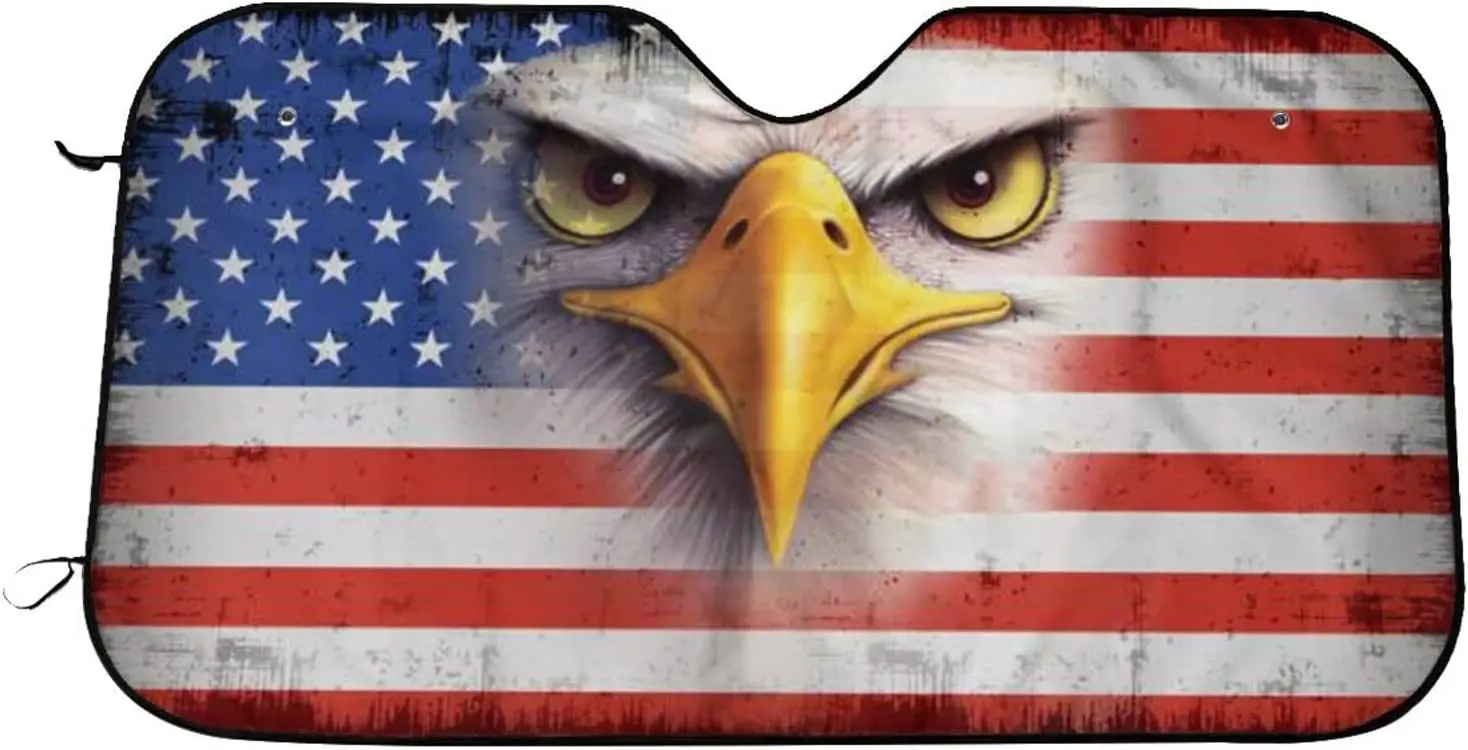 

American Eagle USA Flag Car Windshield Sunshade 27.5 X 51 Inch Front Auto Car Windshield Sun Shade Blocks Uv Rays Sun Visor Prot