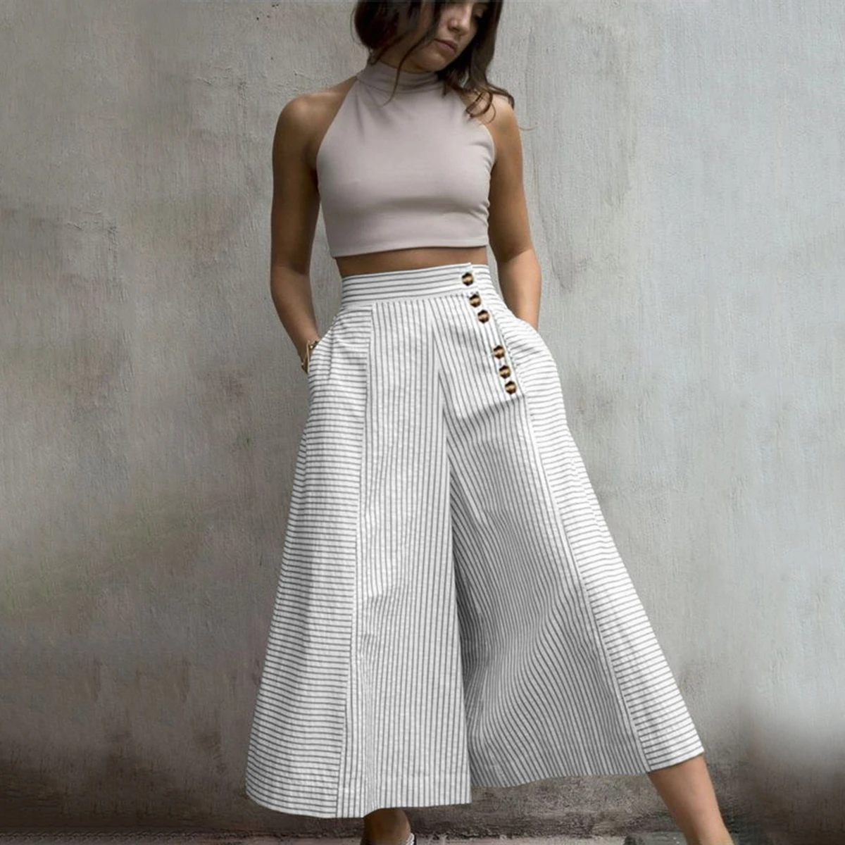 

Fastfashiongo Fashion Female Wide Leg Striped Original Casual Loose Streetwear Trousers Women Pants Summer 2023 New
