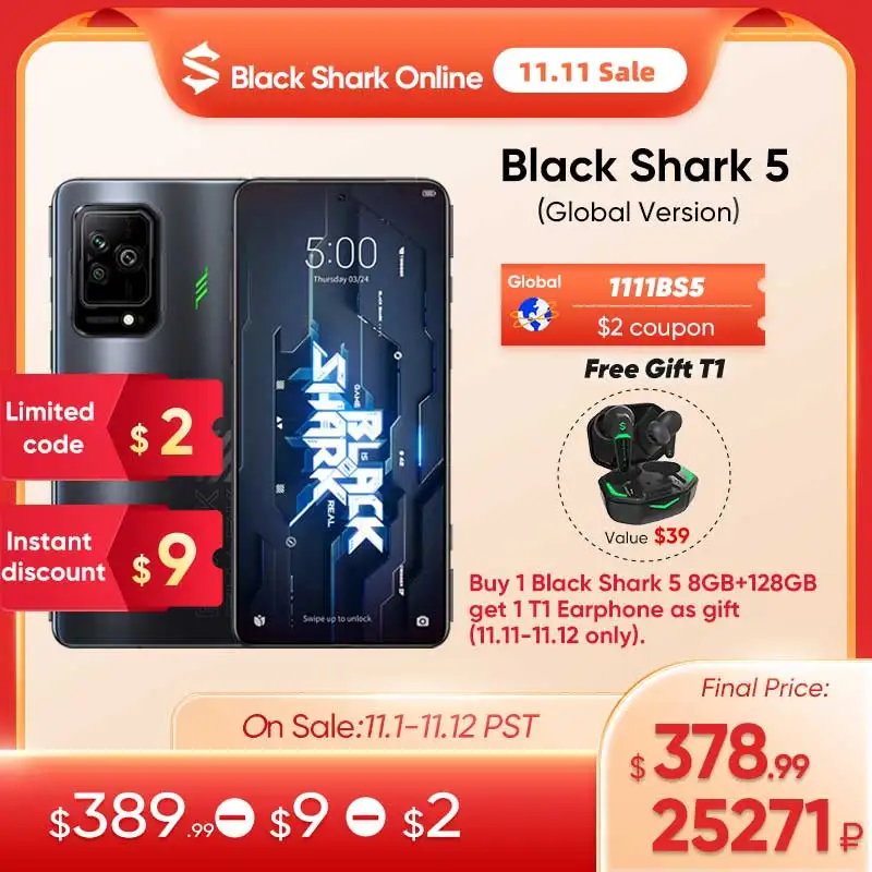 Cena [W Magazynie] Black Shark 5 5G Smartphone Wersja Globalna Telefon Do Gier Snapdragon 870 Octa Core 120W SuperCharge 4650mAh 144Hz AMOLED