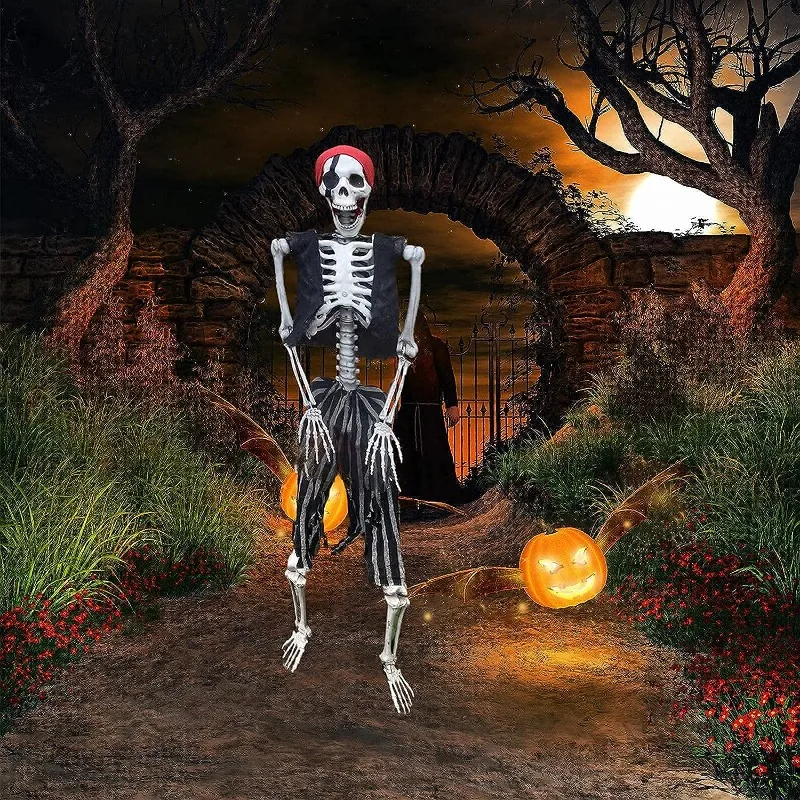 

XMSJ halloween decoration outdoor 5.4 Ft Life Size Pirate Skeleton for Halloween Decorations Adjustable Joints Human Bones for