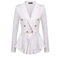 autumn new women slim fit suit coat double row metal buckle long sleeve jackets elegant ruffled blazer female white black pink