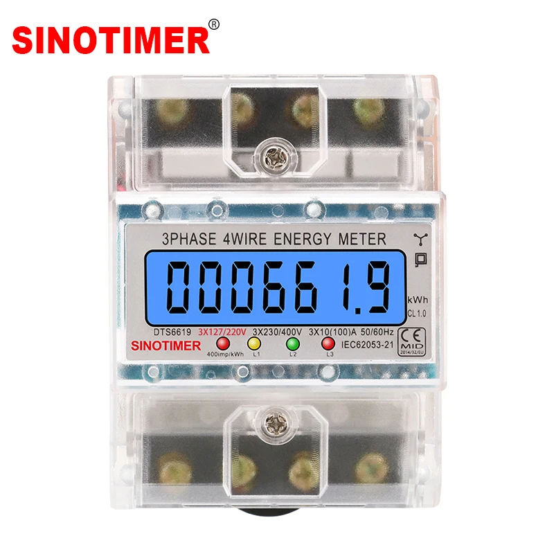 

3 Phase 4 Wires Din Rail Energy Meter Power Consumption Monitor kWh Meter Wattmeter 3*127/220V 3*230/400V 50/60HZ 100A
