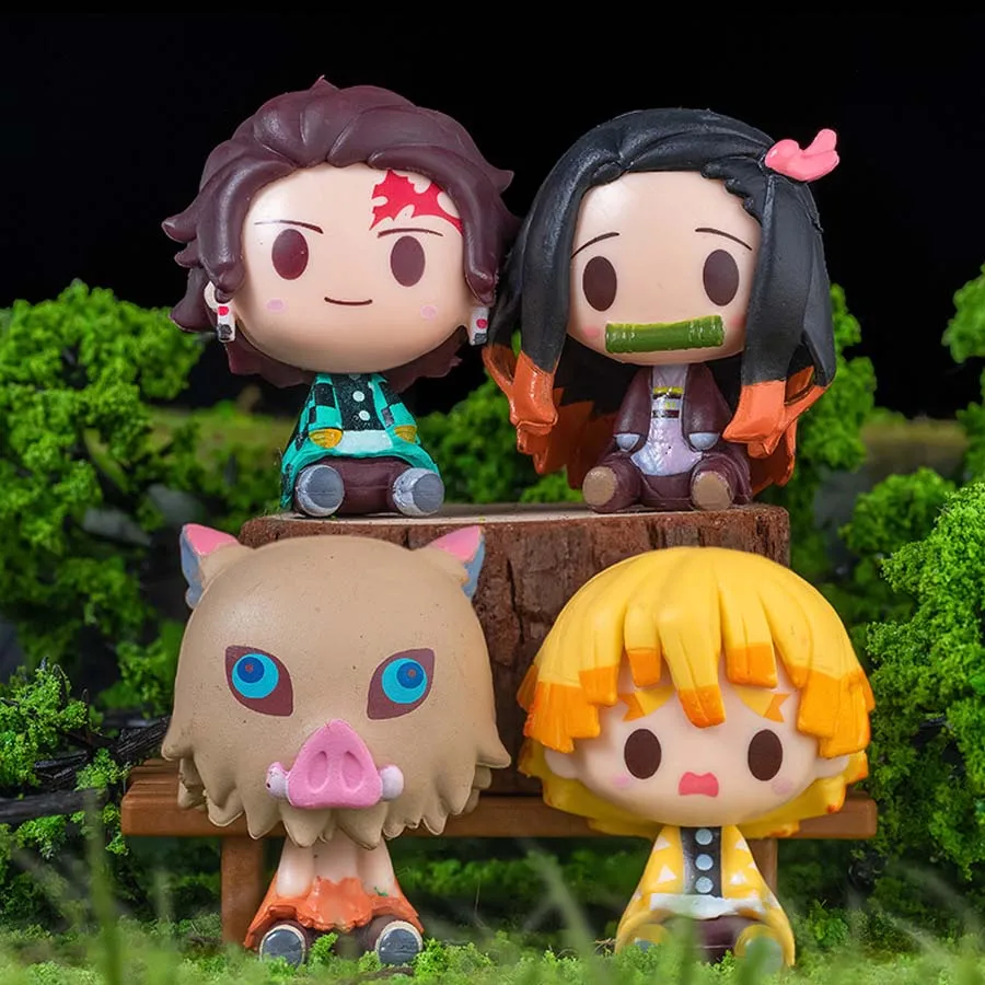 

4Pcs Anime Demon Slayer Action Figures Q Version Kamado Tanjirou Kamado Nezuko Sitting Figure Model Doll Kawaii Boy Kid Toy Gift