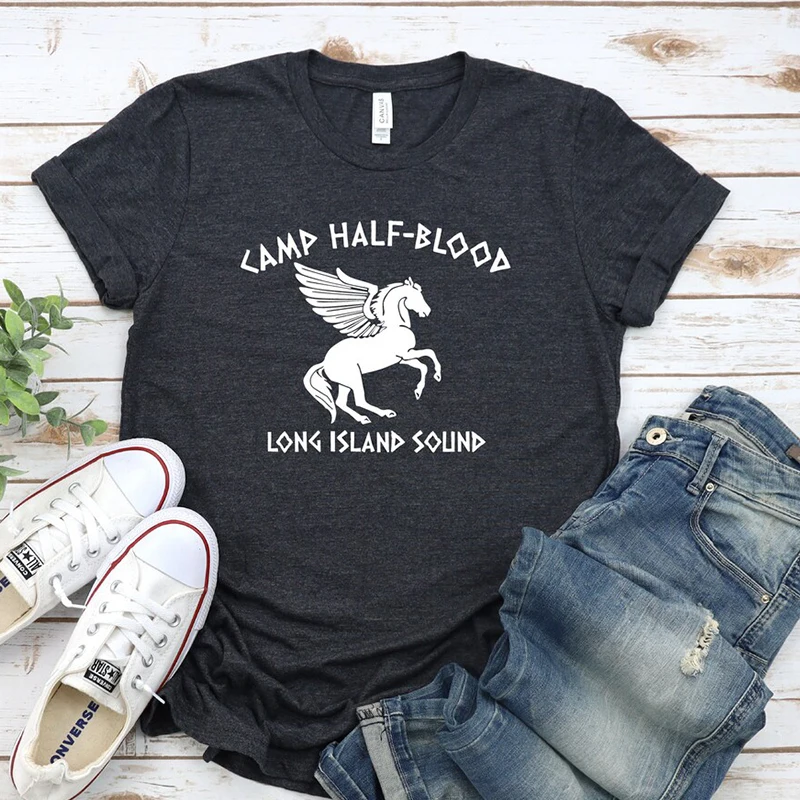 

Camp Half Blood Funny Skeleton Halloween Women T Shirt Vintage Y2k Graphic Tee Long Island Sound Percy Jackson Cotton Tshirt