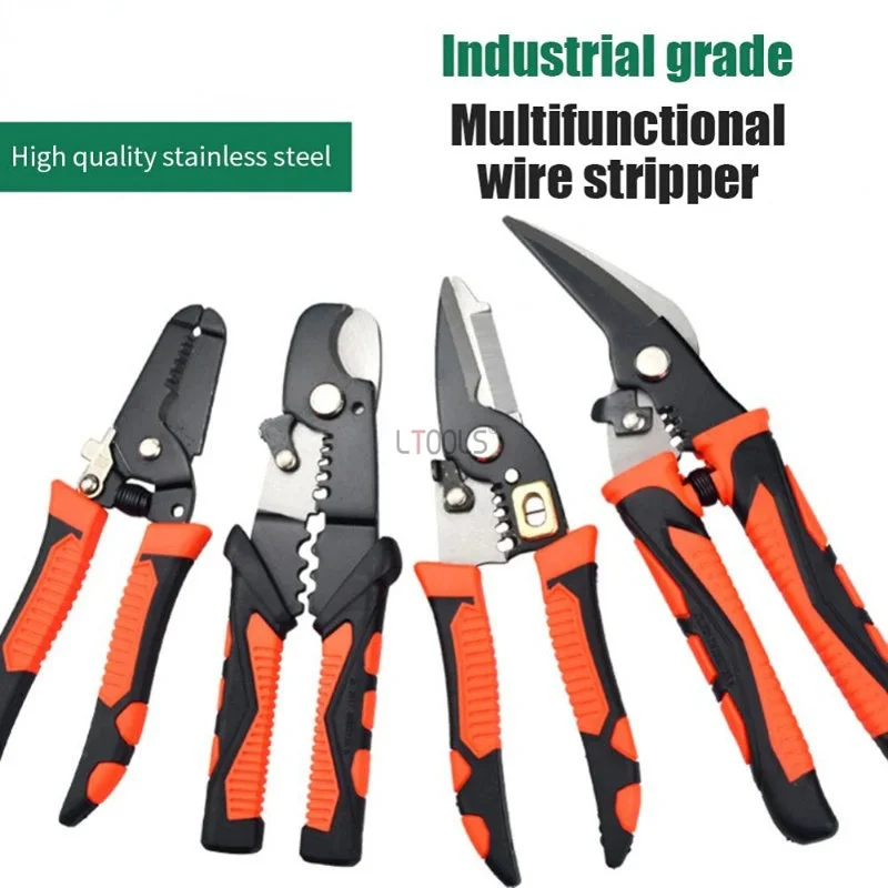 

8 Kinds Orange-red Electrician Crimping Wire Stripper European Style Multifunctional Peeling Network Cable Cutting Manual Tools