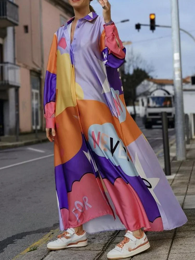 Женское свободное платье с принтом модные вечерние платья длинным рукавом для