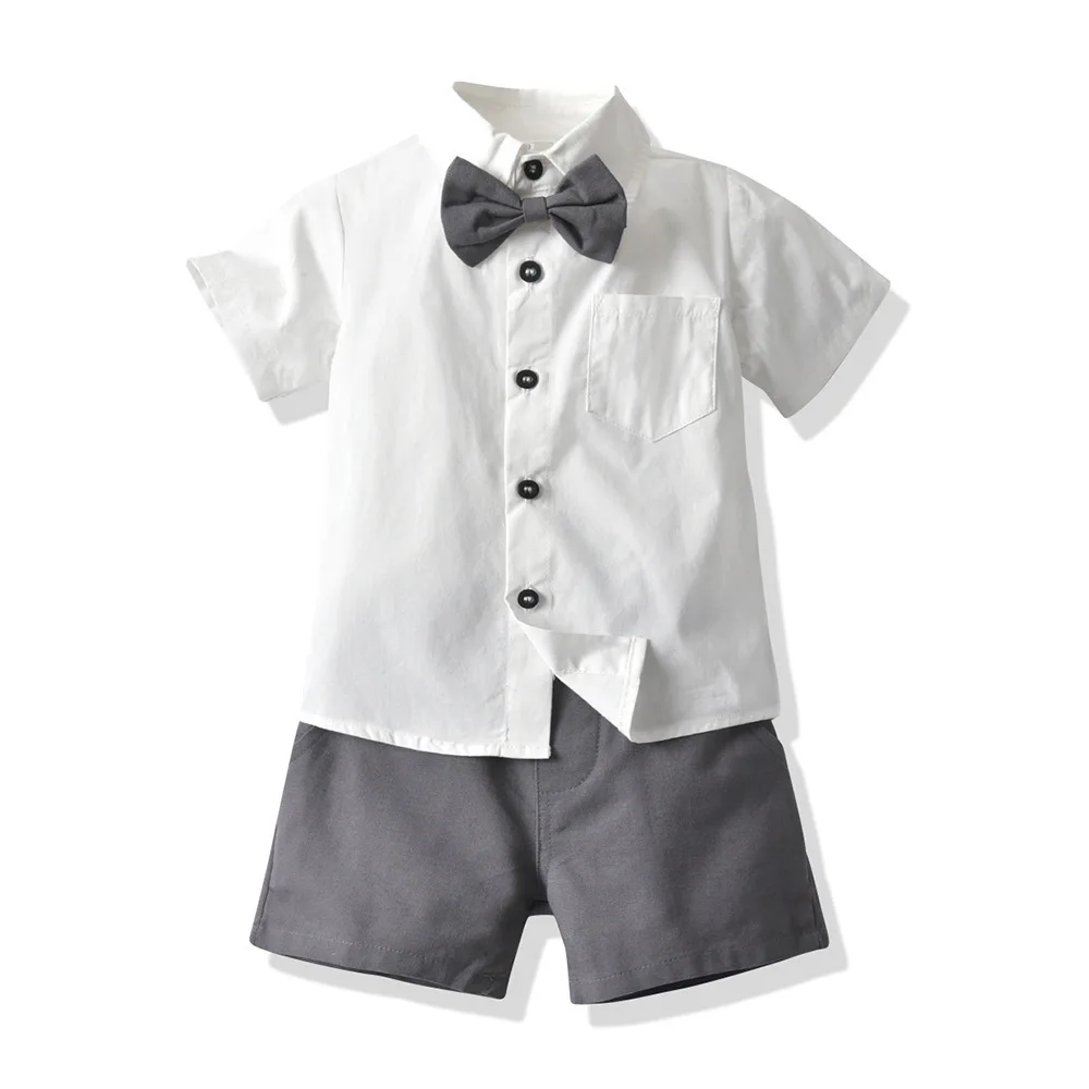 Boys Clothing Summer Cotton Infant Newborn Baby Outfits Romper 2pcs Short Sleeve Shirt +Suspenders Gentleman Suit Boys Sets