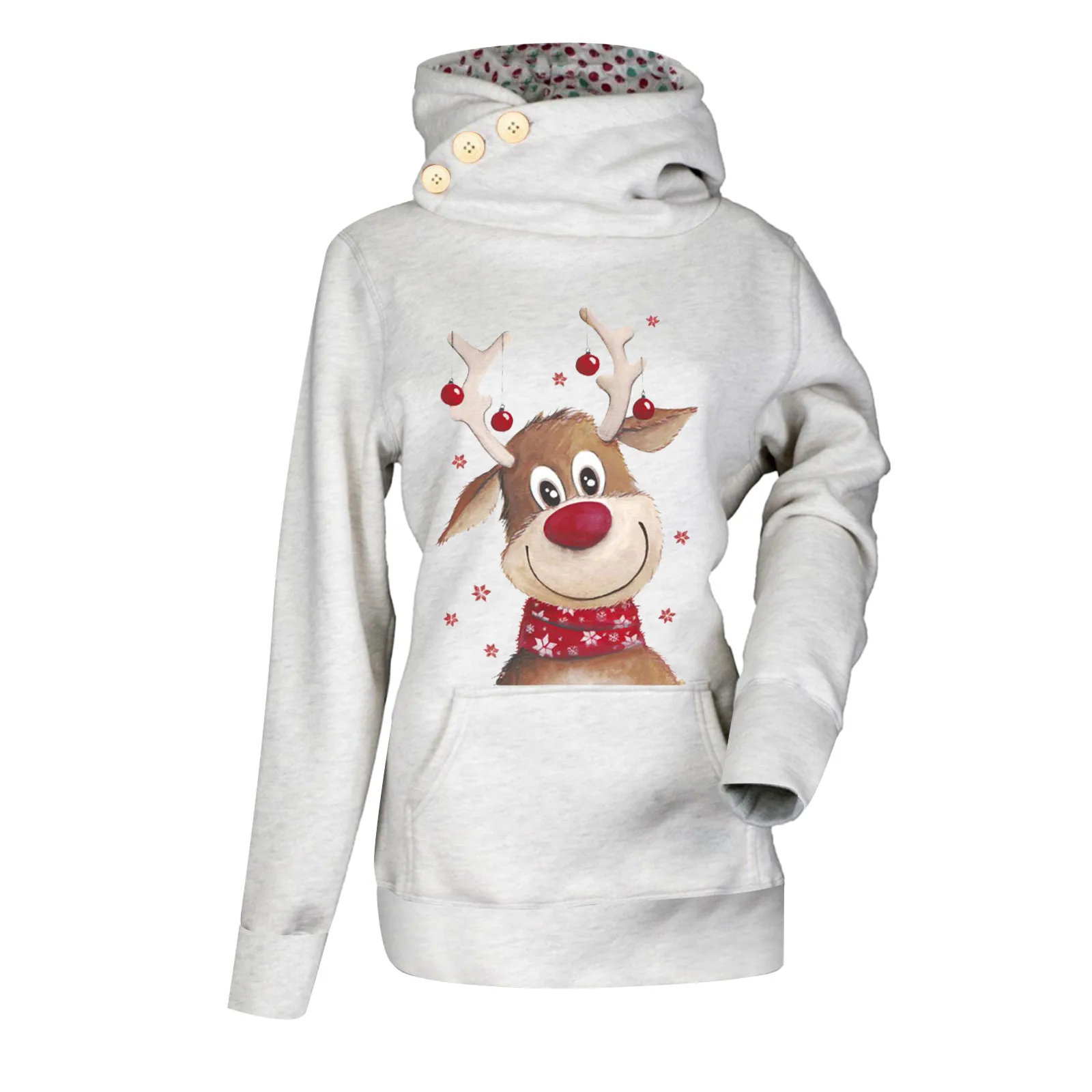 

Print Women's Long Sweaters Blouse Christmas Sleeve High Collar Pullover Sweatshirt Hooded Long Sleeve Tees for Women Pack