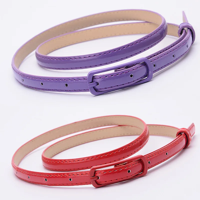 Women Girls Japanese-style Candy Color Belts 1.2cm Super-thin PU Waistbands Simple Solid Color Casual Belts Apparel Accessories