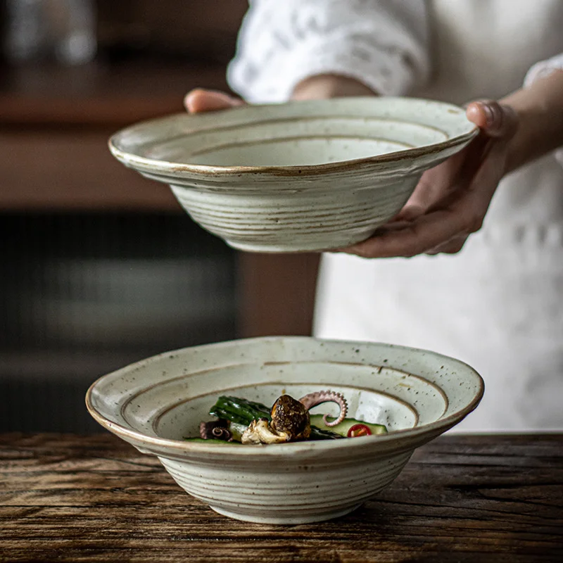 

Straw Hat Style Bowl Japanese Retro Ceramic Serving Platter Time Speckle Design Dishes Collection of Niche Artists