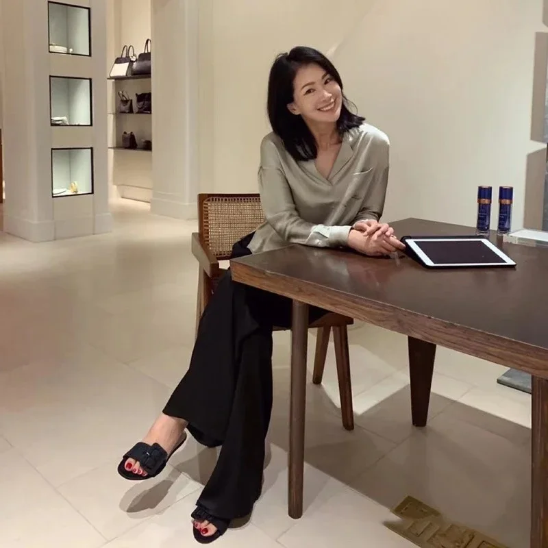 Женские прямые простые брюки TheR0 * 24ss на весну и осень повседневные широкие