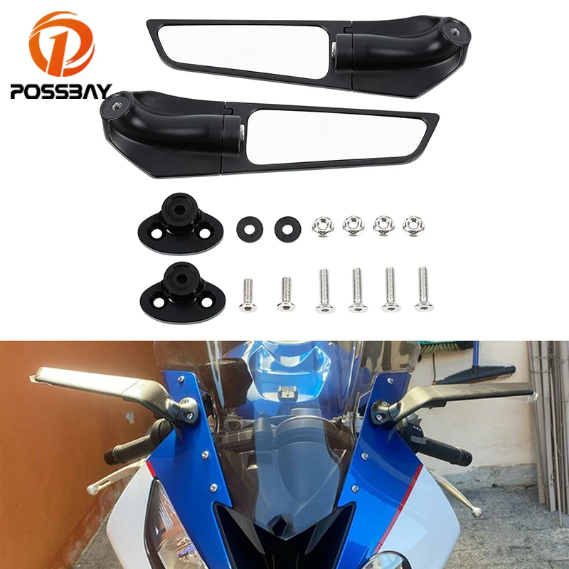 

POSSBAY 2pcs Motorcycle Mirrors rearview For BMW S1000 RR 2009-2018 Side Modified Wind Wing Adjustable Rotating Rearview Mirror