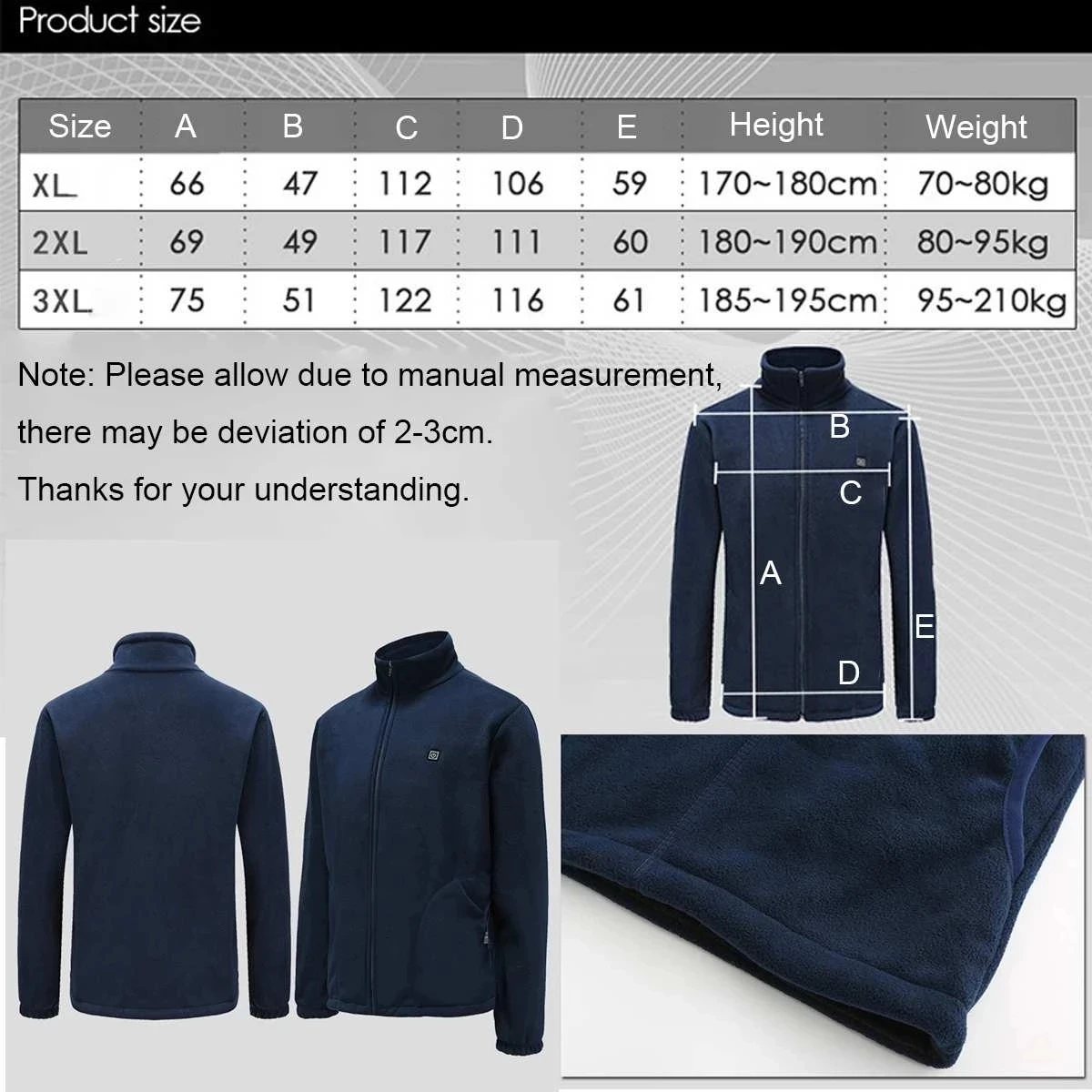 Men USB Heated fleece jacket Winter Outdoor Camping Sportswear Heated Coat Graphene Heat Coat Heating Jackete images - 6