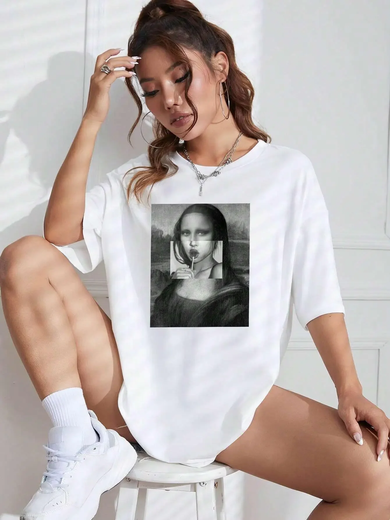 Женская футбольная рубашка с принтом Моны Лизы дизайн для питьевого алкоголя