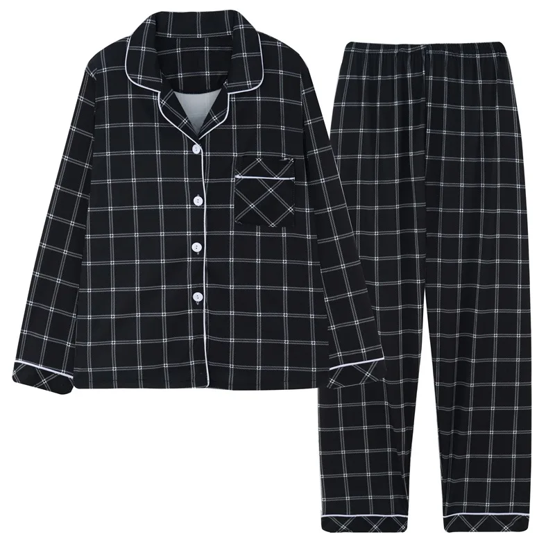Women Pyjamas Set Spring/Autumn Ins Long-sleeved Lapel Nighty Ladies Plaid Shirt Pajamas Sleepwear Lounge Wear Home Clothes