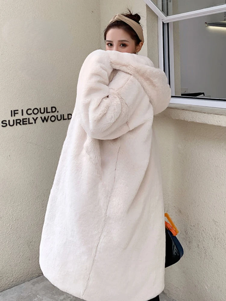Winter Thick Warm Longer Faux Fur Coats Women 2022 Casual Long Sleeve Oversize Teddy Bear Coat Solid Colar High Street Outwears