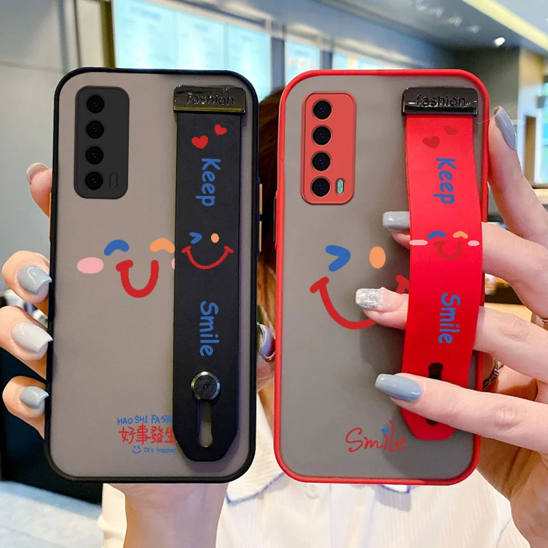 

Wrist Strap Case for Huawei Y7a Y7P Y8P Y9 Prime Enjoy 10S 9 10 Plus 20 SE P Smart S Colorful Little Smile Holder Case simple