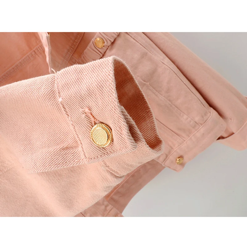 Розовая желтая джинсовая куртка женская осенняя корейская модная ковбойская