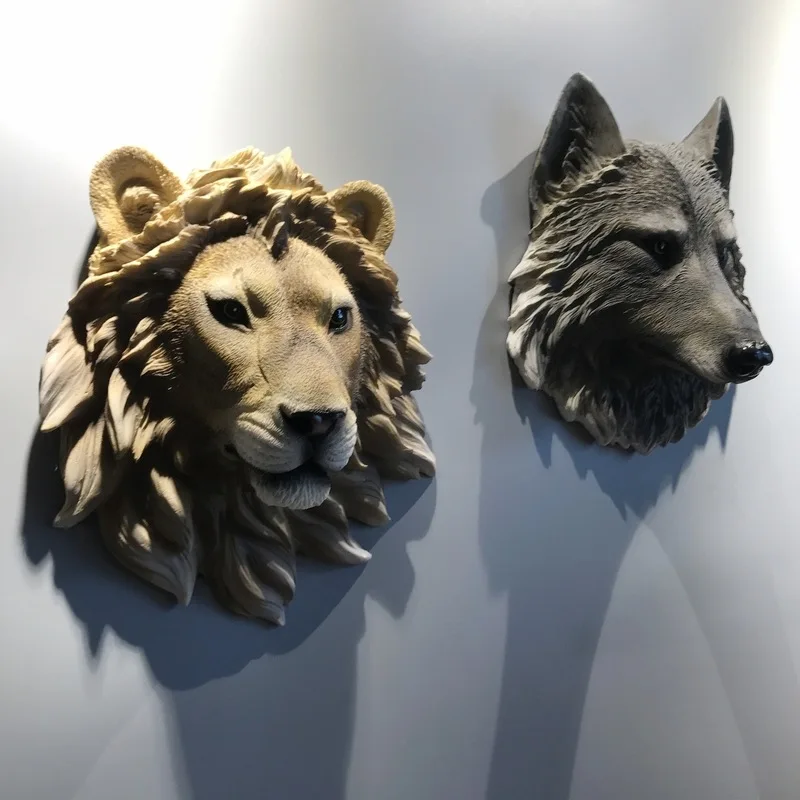 

Resin Simulation Three-dimensional Animal Head Wall Hanging Wolf Head Lion Head Mural Wall Decoration Bar Pendant