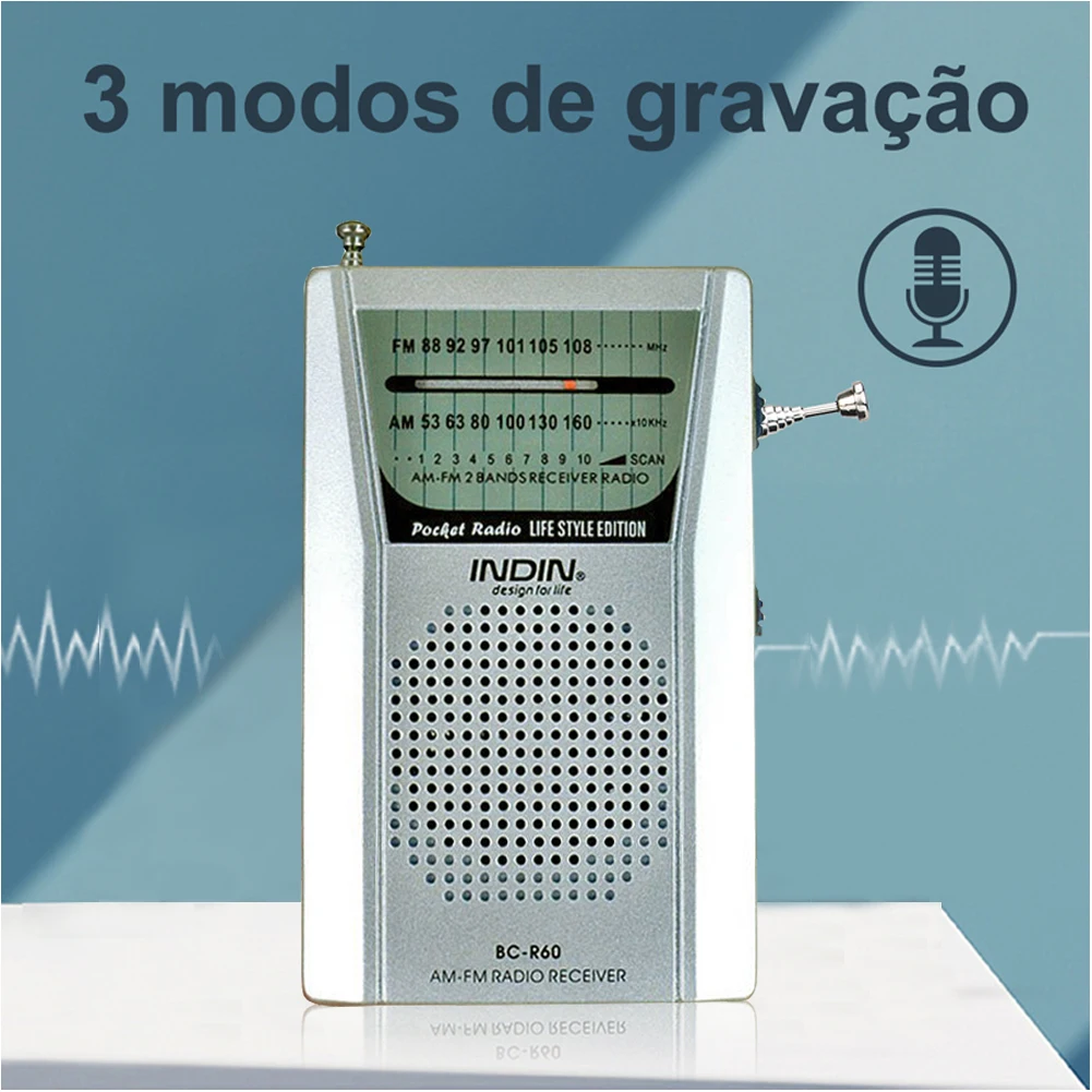 

Portable Radio BC-R60 2AA Battery Operated AM FM Pocket Radio World Receiver with Speaker Earphone Portable Earphone