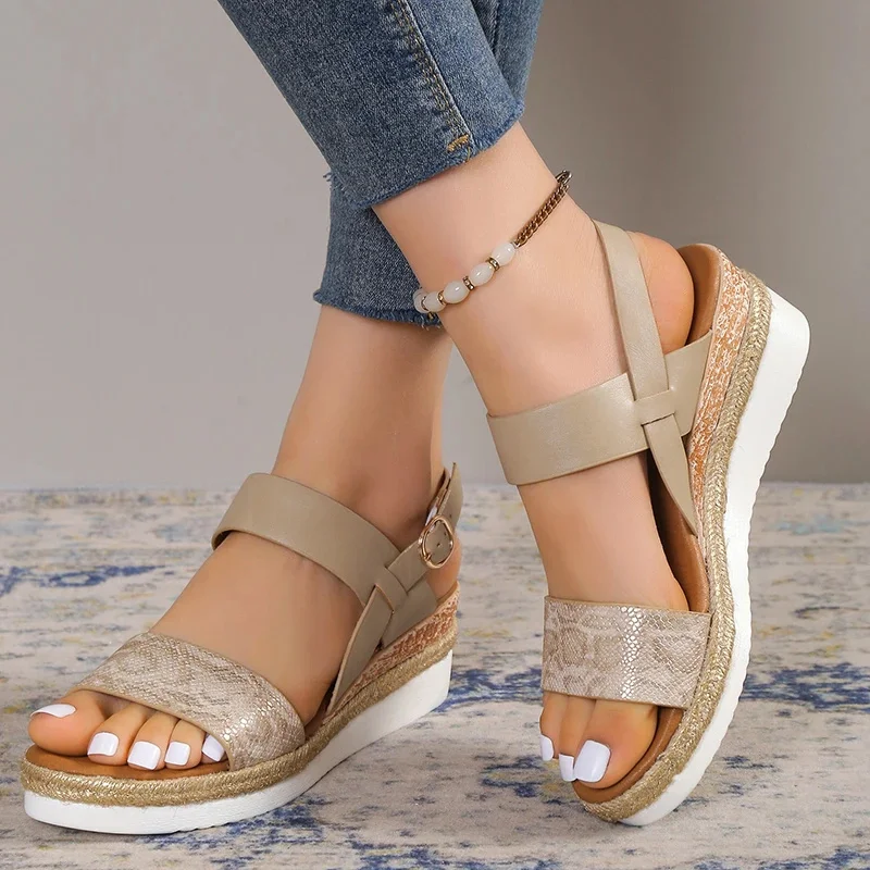 

Snake Print Wedge Sandles for Women 2023 Summer Plus Size Platform Sandals Woman Lightweight Non Slip Beach Sandalias De Mujer