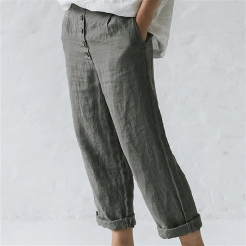 Women Elastic Waist Ankle Pants Casual Cotton Linen Pants Loose Capri Harem Trousers Female Summer Autumn Pant 2023