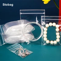 stobag 100pcs transparent plastic jewelry packaging ziplock bags sealed small waterproof thickened pouch earrings bracelets logo
