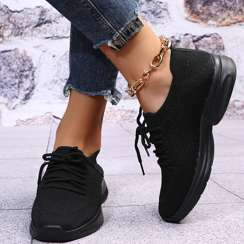 Autumn Breathable Sneakers Women's Mesh Flats Shoes Woman Lace-up Casual Female Shoes Comfort Candy Solid Ladies Plus Size 44