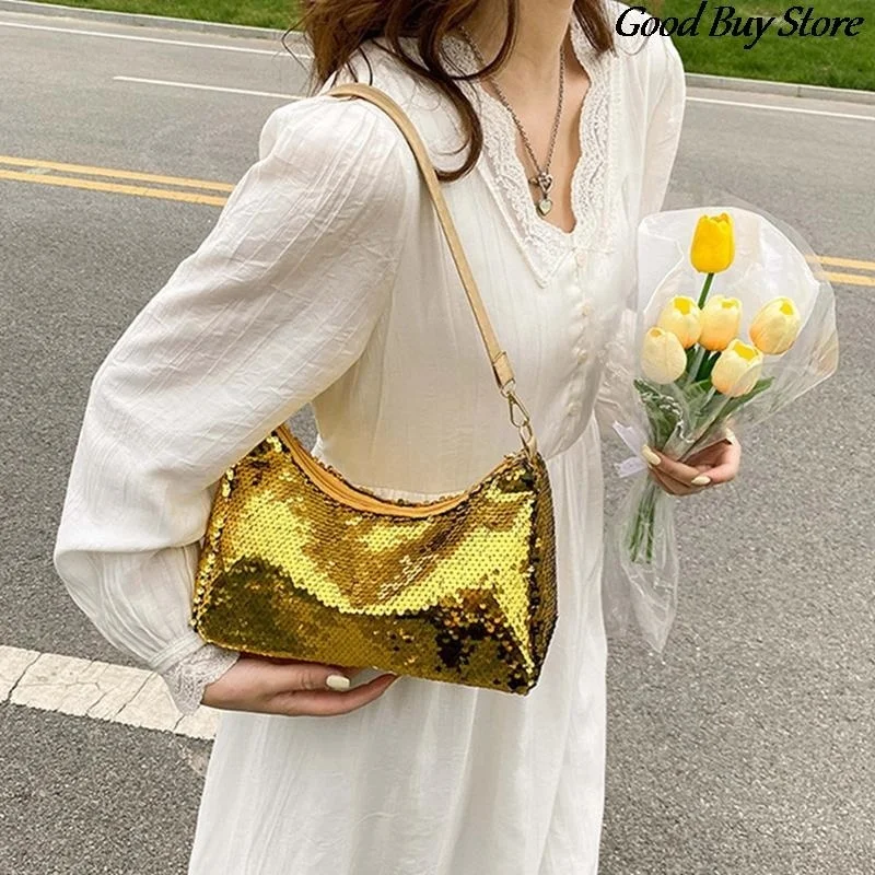 

Women Sequins Handbags Shiny Totes Bag Wedding Party Club Shoulder Purse Golden Silver Glitter Clutches Female Luxury Handbags