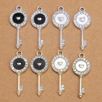 10pcs 32x13mm enamel crystal key charms for diy jewelry making pendants necklaces earrings handmade keychains crafts accessories