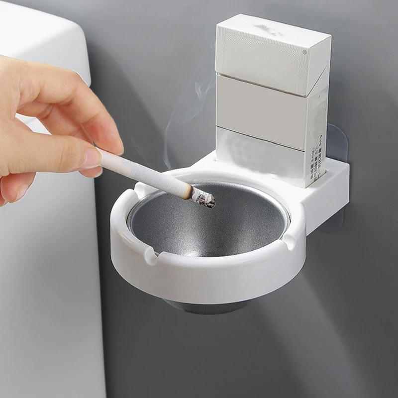 

LJL-Portable Stainless Steel White Ashtray Home Living Room Office Bathroom Wall-Mounted Storage Rack