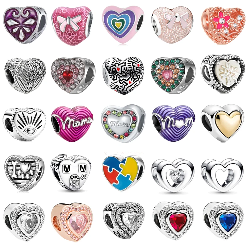

Newest Colorful Shining Love Mum Zircon Beads Pendants Fit Original Pandora Charms Silver Color Bracelet DIY Women Jewelry Gifts