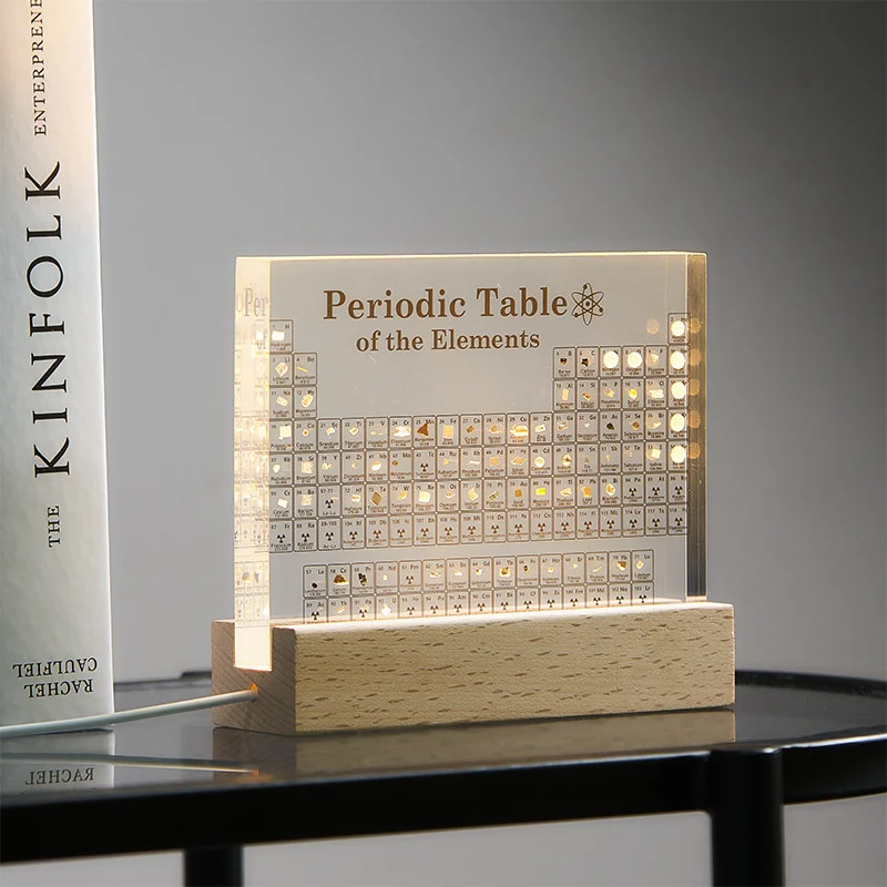 

New Acrylic Periodic Table of Elements with Real Samples with The Light Base Ornament Chemical Real Element Gift Ornament Decor