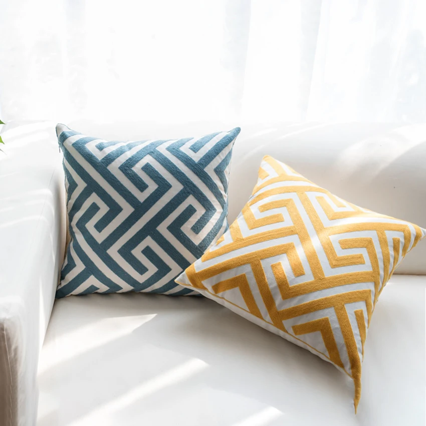 Nordic Cotton Embroidery Cushion Cover Geometric Pillows Seat Sofa Decorative Pillow Cover Luxury Home Living Room Cushion