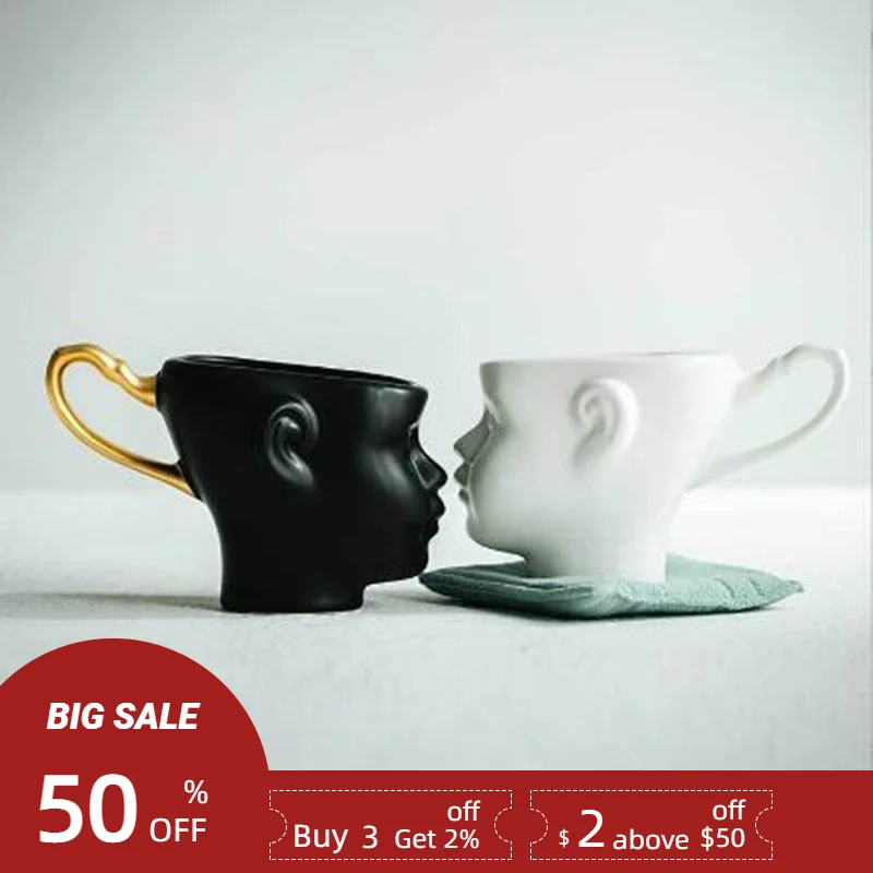 

Black White Personalized 3D Human Face Ceramic Coffee Mug Handmade Porcelain Tea Milk Cup Special Drinkware Gift Couple Cups